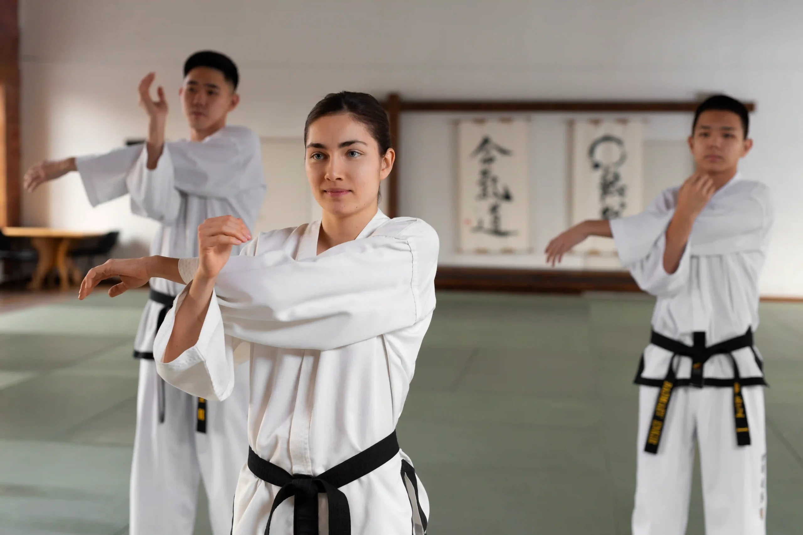 Des élèves de Taekwondo s'échauffent